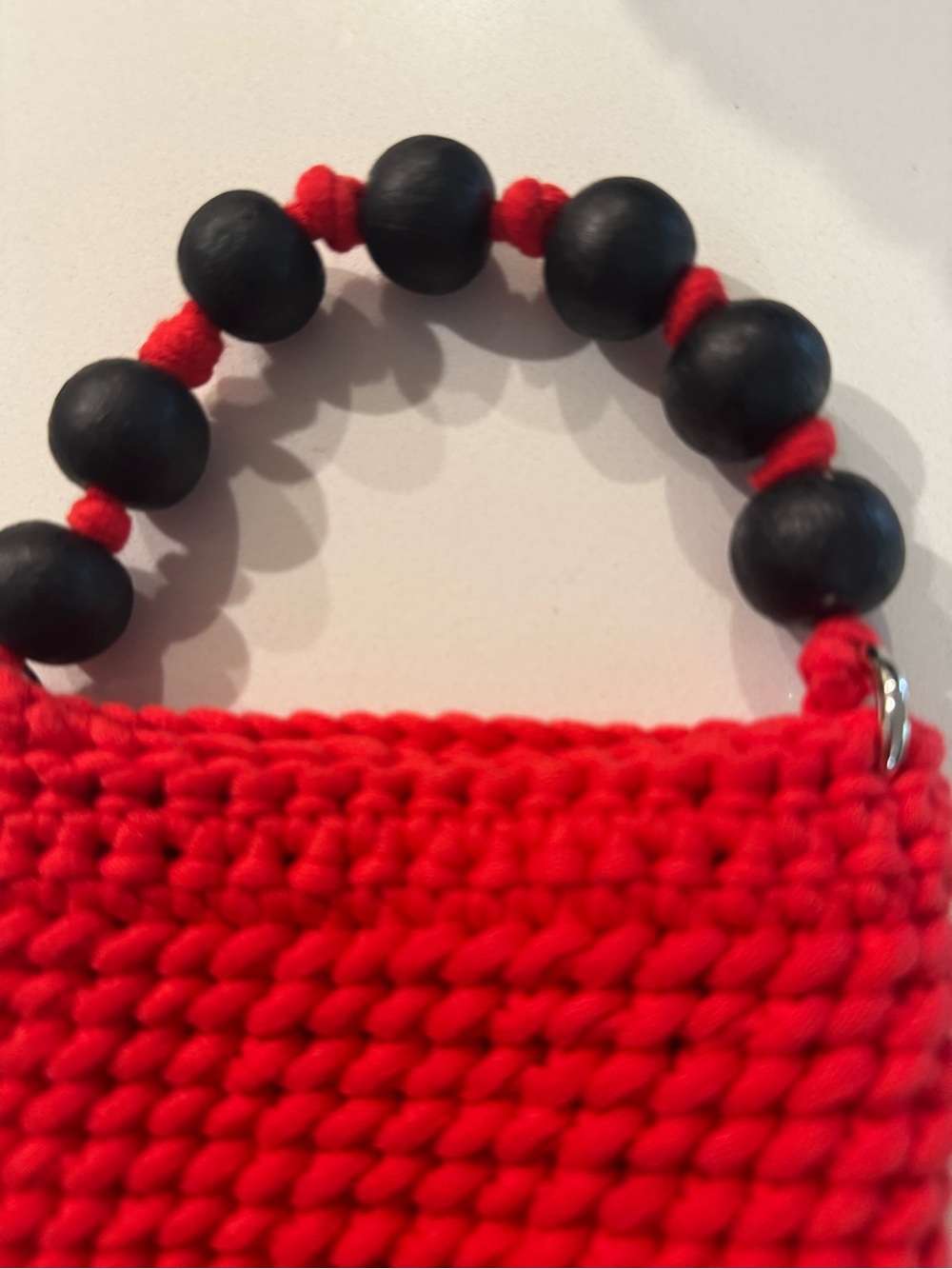 Bonita Bolso Crocheted Red Key & Card Holder with Black Beaded Handle